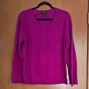 Charter Club Luxury-100% Cashmere Women's V-Neck Long-Sleeve Sweater Fuchsia  XL
